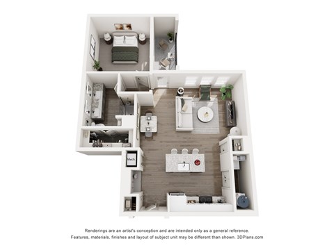 Floor plan for 1 bed, 1 bath, 836 sqft